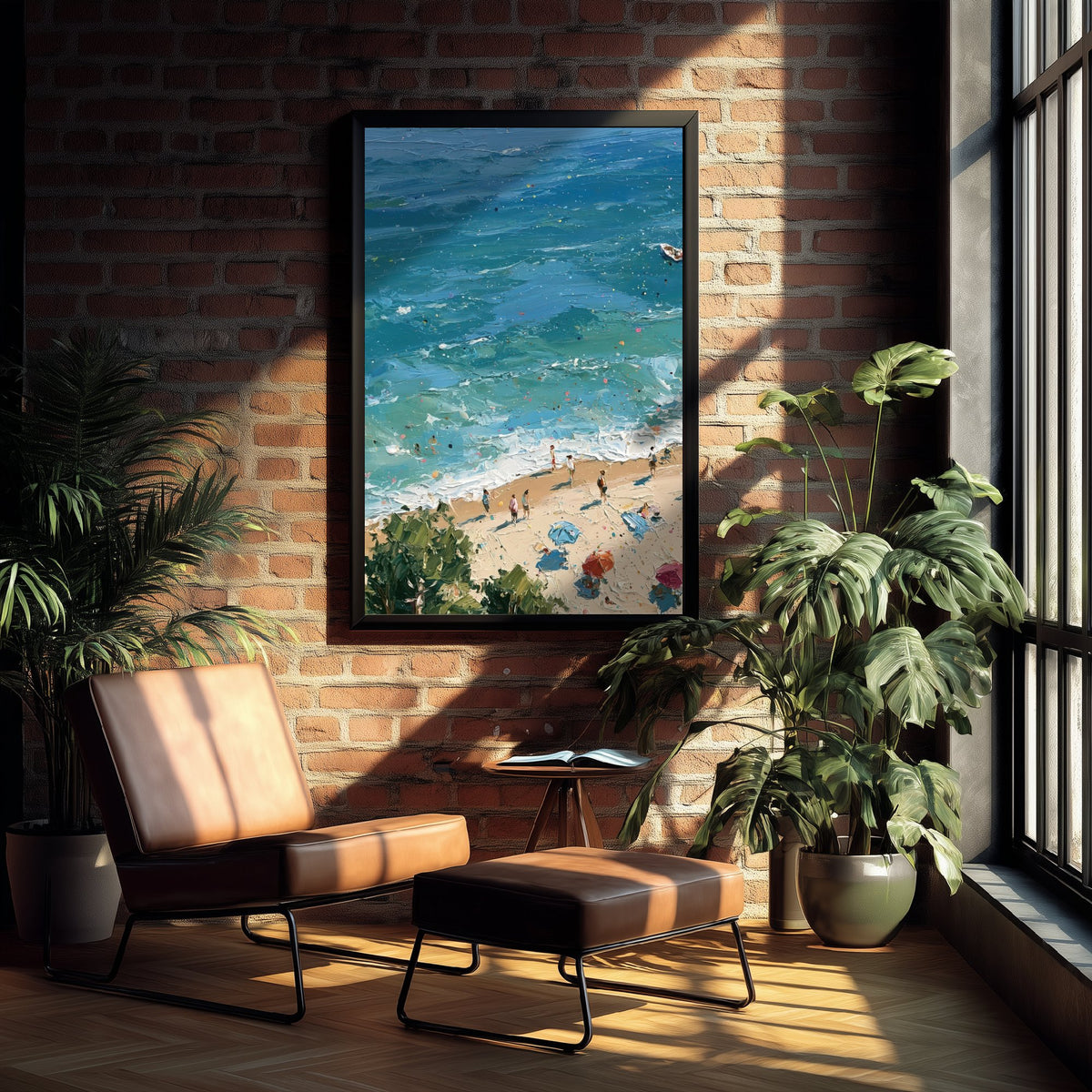 Formby Beach Travel Poster - Aerial Beach Art Print - Impasto Beach Painting - Merseyside Panel 1/3