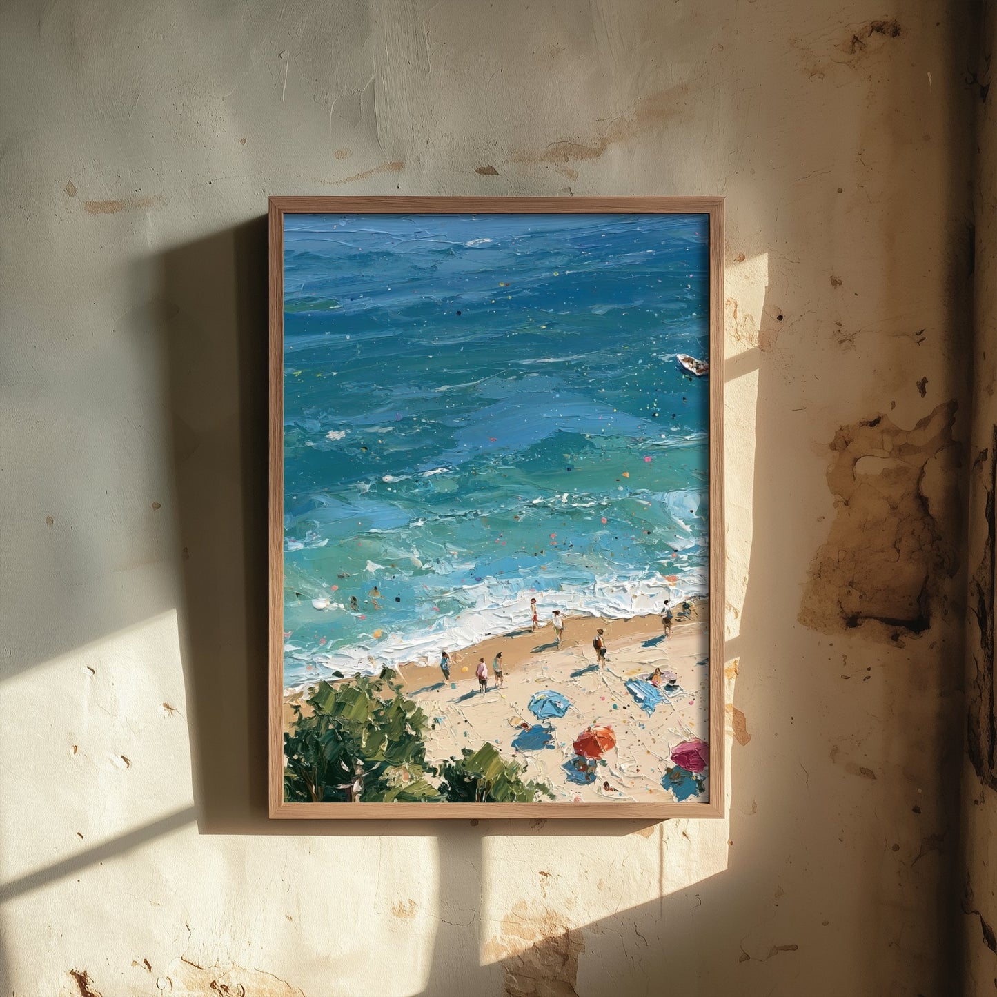 Formby Beach Travel Poster - Aerial Beach Art Print - Impasto Beach Painting - Merseyside Panel 1/3