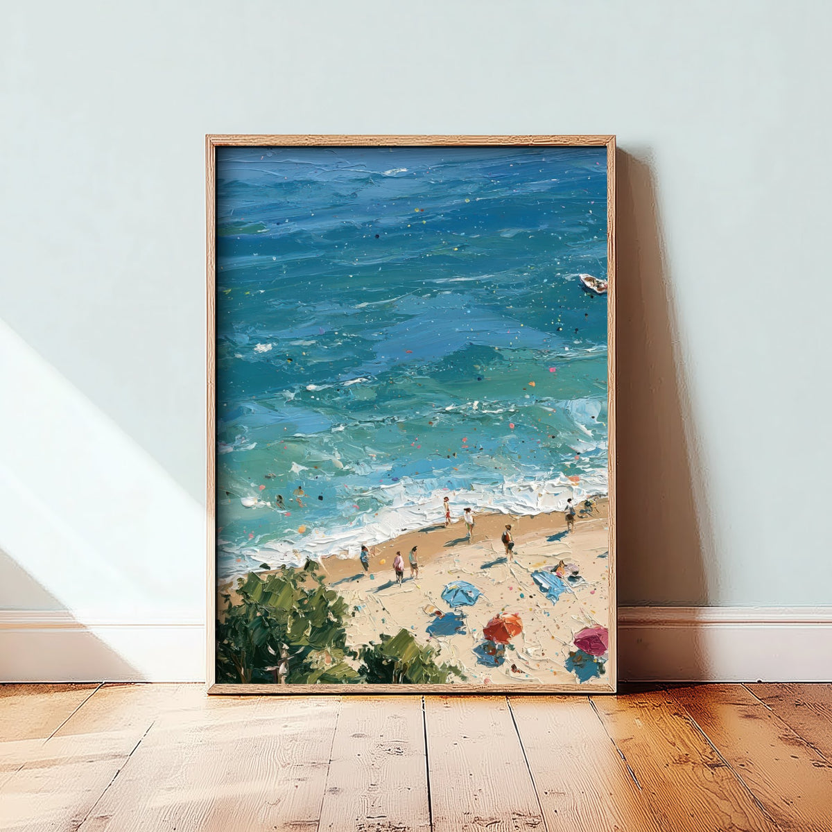Formby Beach Travel Poster - Aerial Beach Art Print - Impasto Beach Painting - Merseyside Panel 1/3