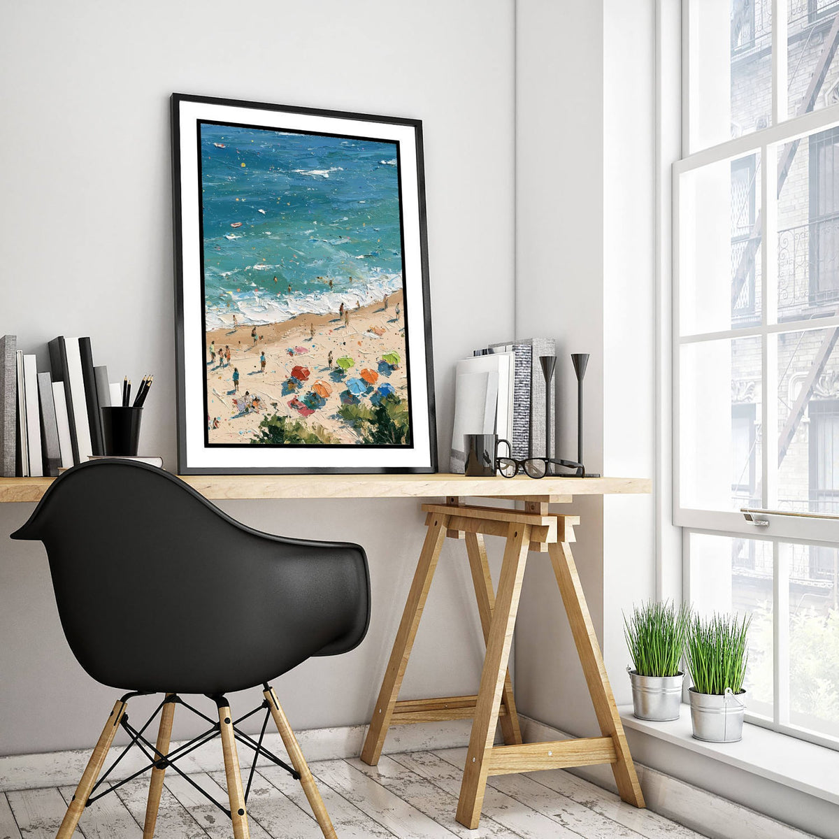 Formby Beach Travel Poster - Aerial Beach Art Print - Impasto Beach Painting - Merseyside Panel 2/3