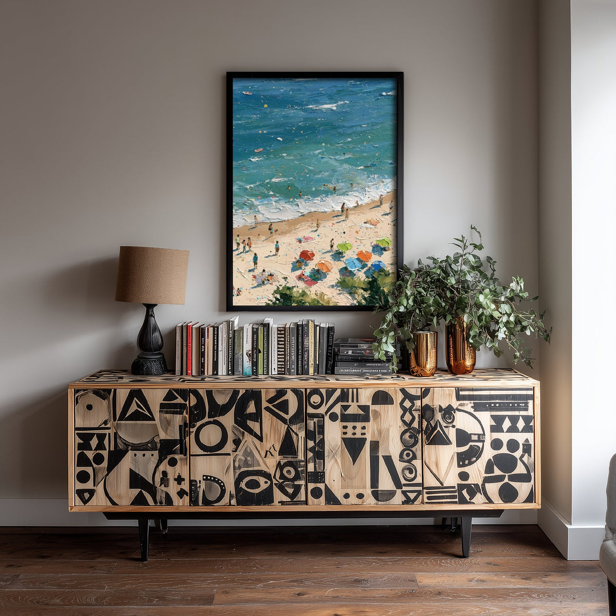 Formby Beach Travel Poster - Aerial Beach Art Print - Impasto Beach Painting - Merseyside Panel 2/3