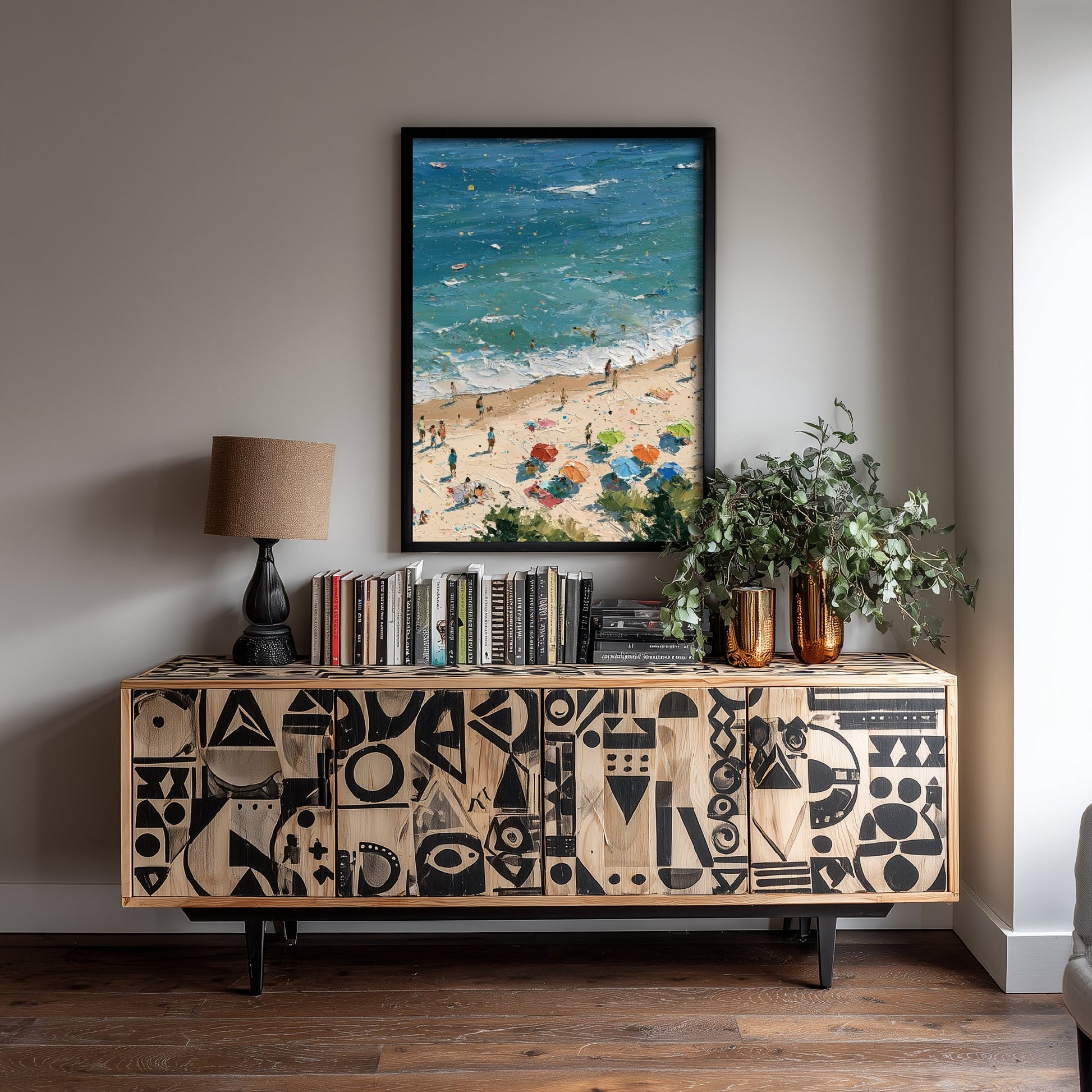 Formby Beach Travel Poster - Aerial Beach Art Print - Impasto Beach Painting - Merseyside Panel 2/3