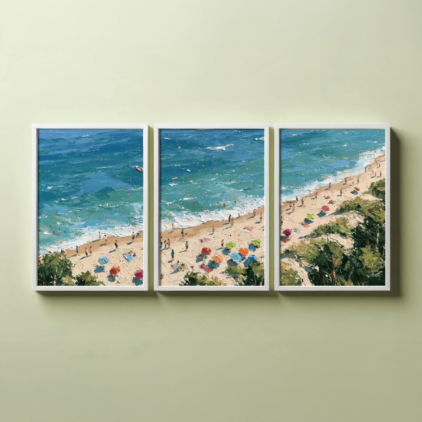 Set of Three Formby Beach Prints - Aerial Coastal Oil Painting Posters - Colourful Seaside Wall Art - England