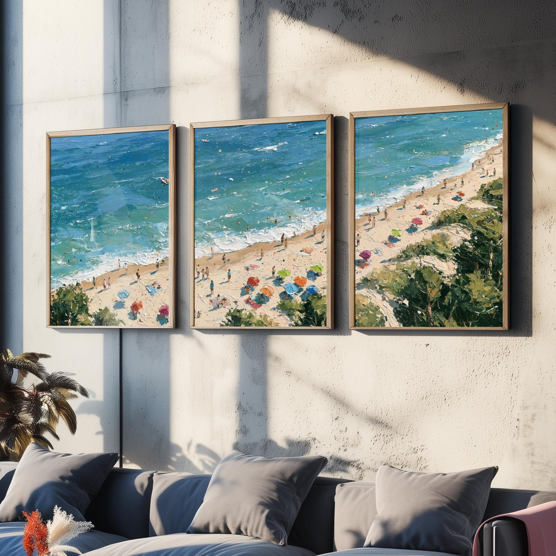 Set of Three Formby Beach Prints - Aerial Coastal Oil Painting Posters - Colourful Seaside Wall Art - England