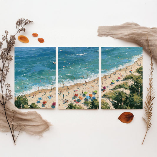 Set of Three Formby Beach Prints - Aerial Coastal Oil Painting Posters - Colourful Seaside Wall Art - England