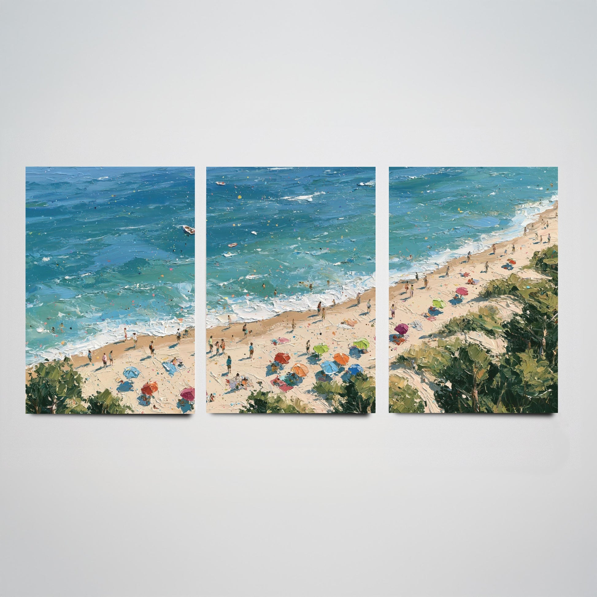 Set of Three Formby Beach Prints - Aerial Coastal Oil Painting Posters - Colourful Seaside Wall Art - England