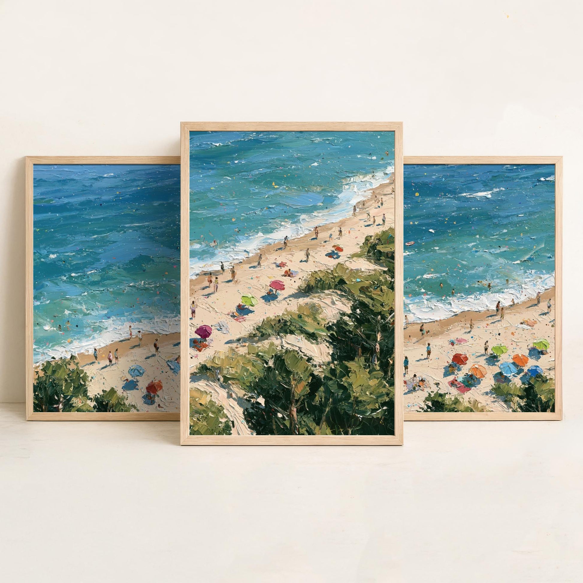 Set of Three Formby Beach Prints - Aerial Coastal Oil Painting Posters - Colourful Seaside Wall Art - England