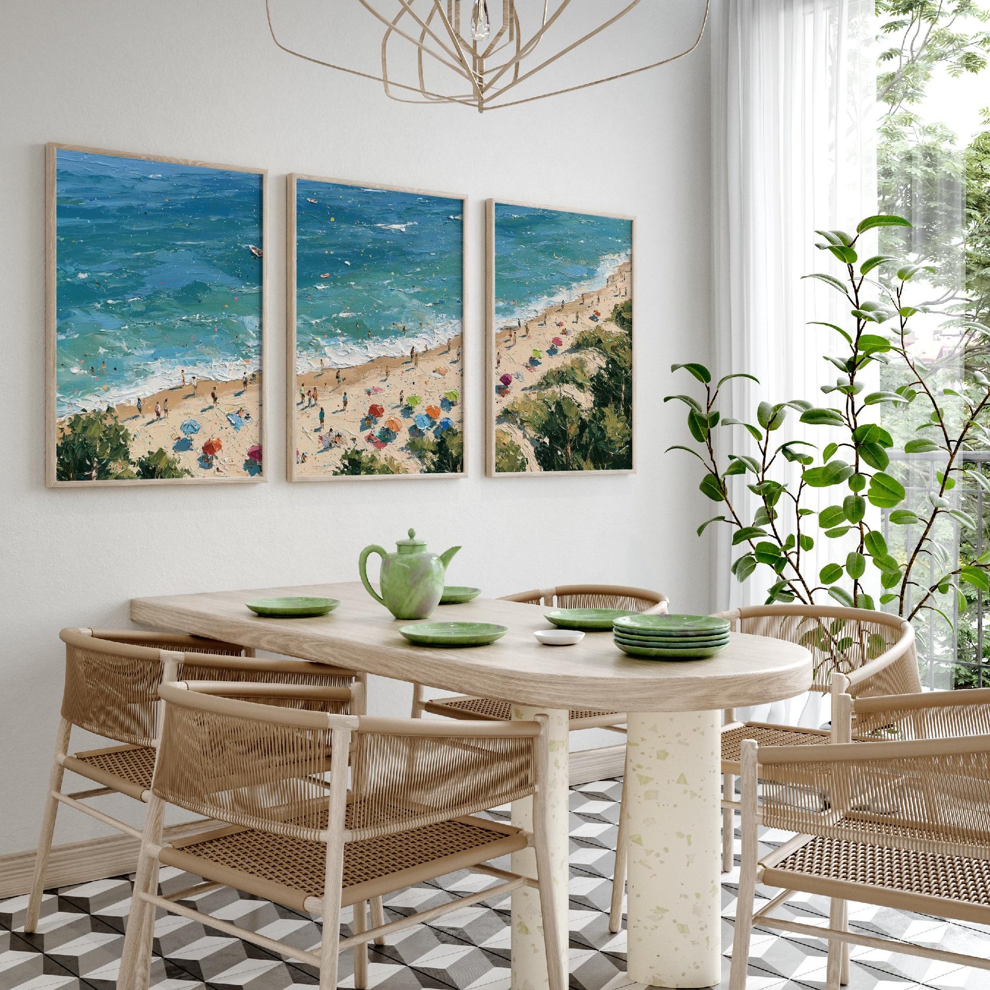 Set of Three Formby Beach Prints - Aerial Coastal Oil Painting Posters - Colourful Seaside Wall Art - England