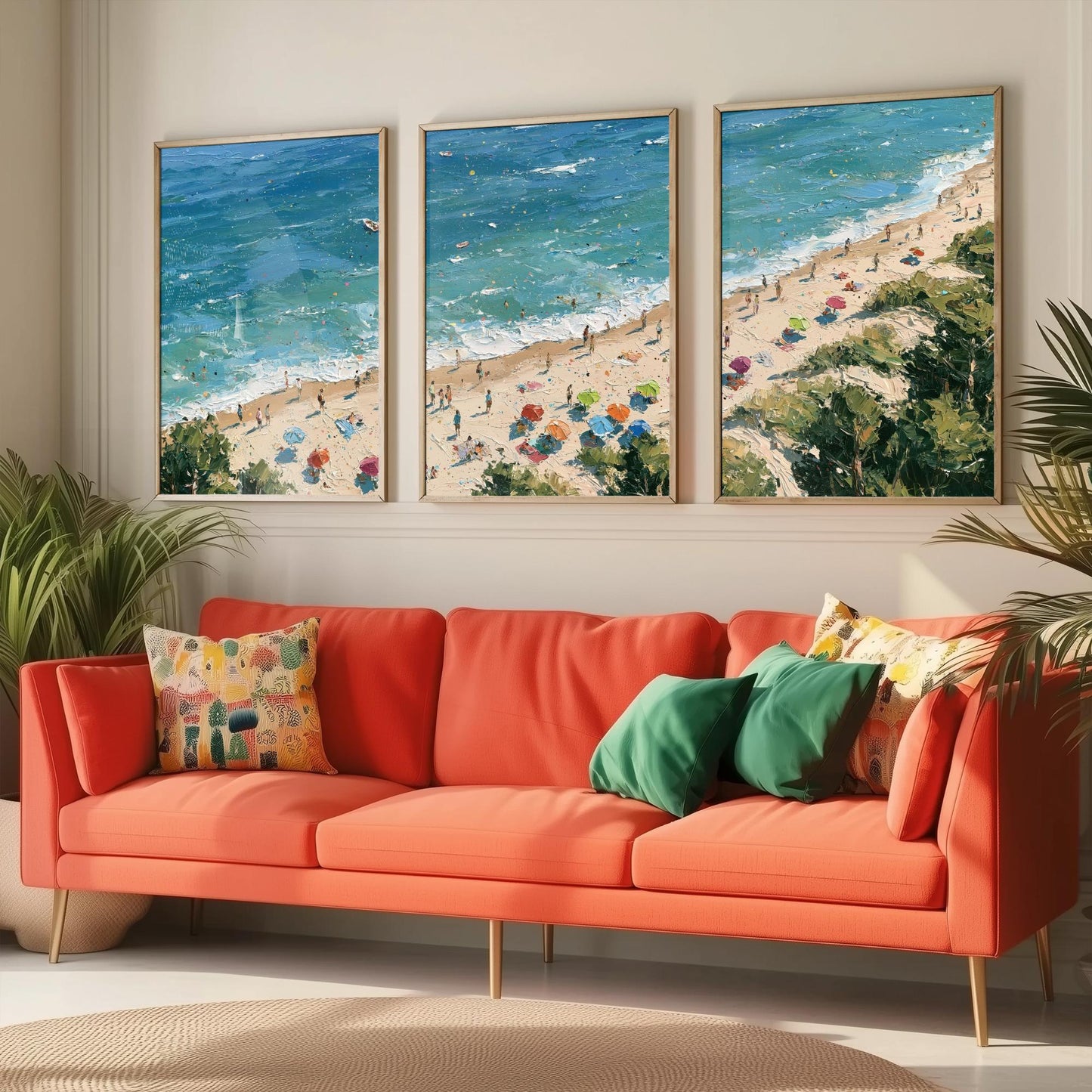 Set of Three Formby Beach Prints - Aerial Coastal Oil Painting Posters - Colourful Seaside Wall Art - England