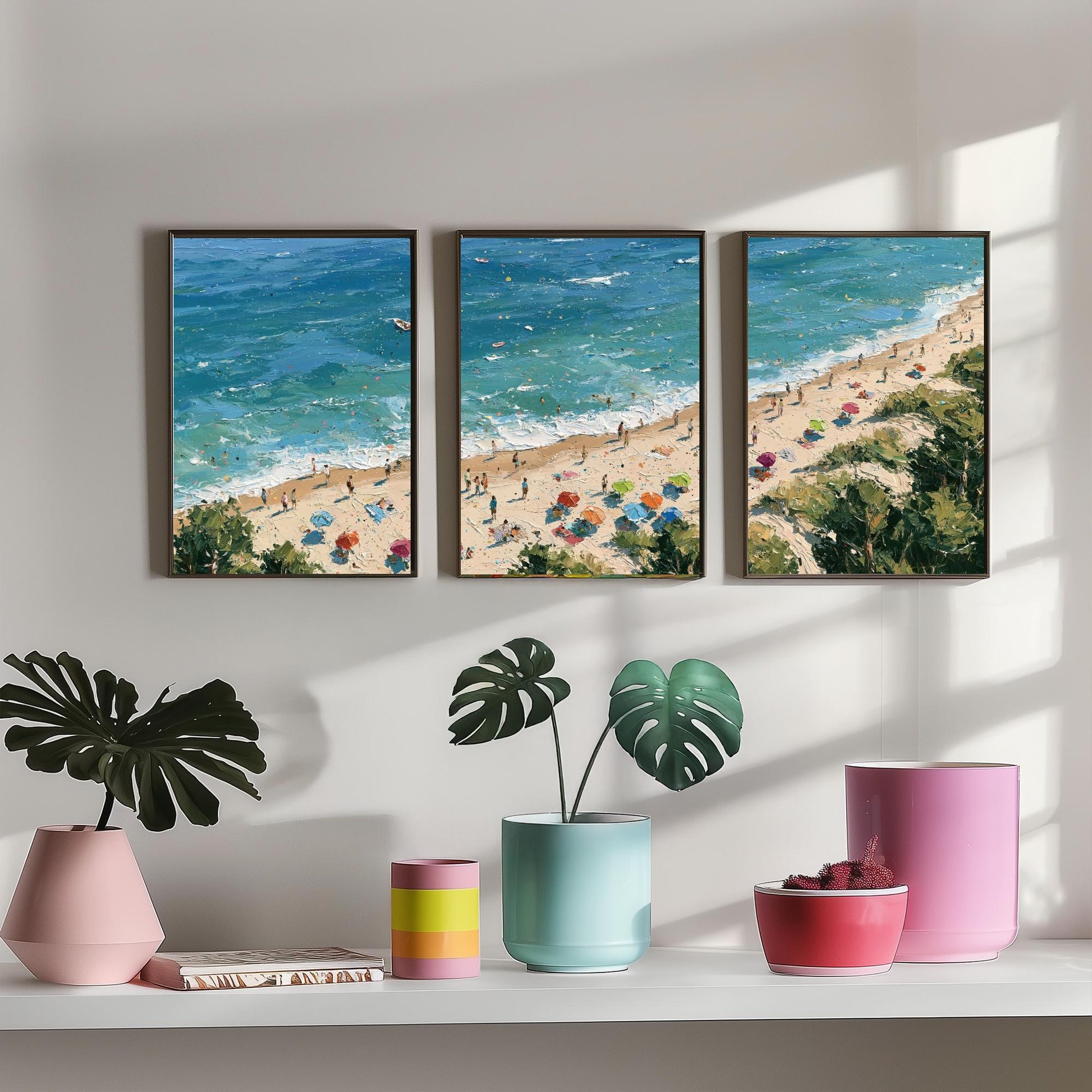 Set of Three Formby Beach Prints - Aerial Coastal Oil Painting Posters - Colourful Seaside Wall Art - England