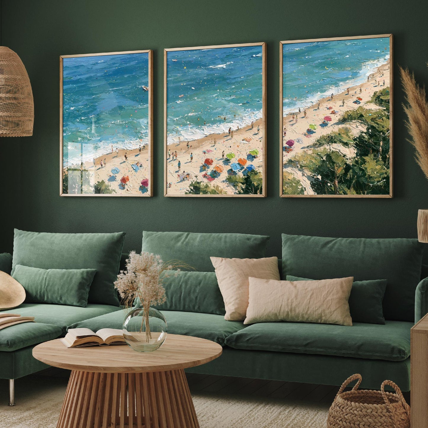 Set of Three Formby Beach Prints - Aerial Coastal Oil Painting Posters - Colourful Seaside Wall Art - England