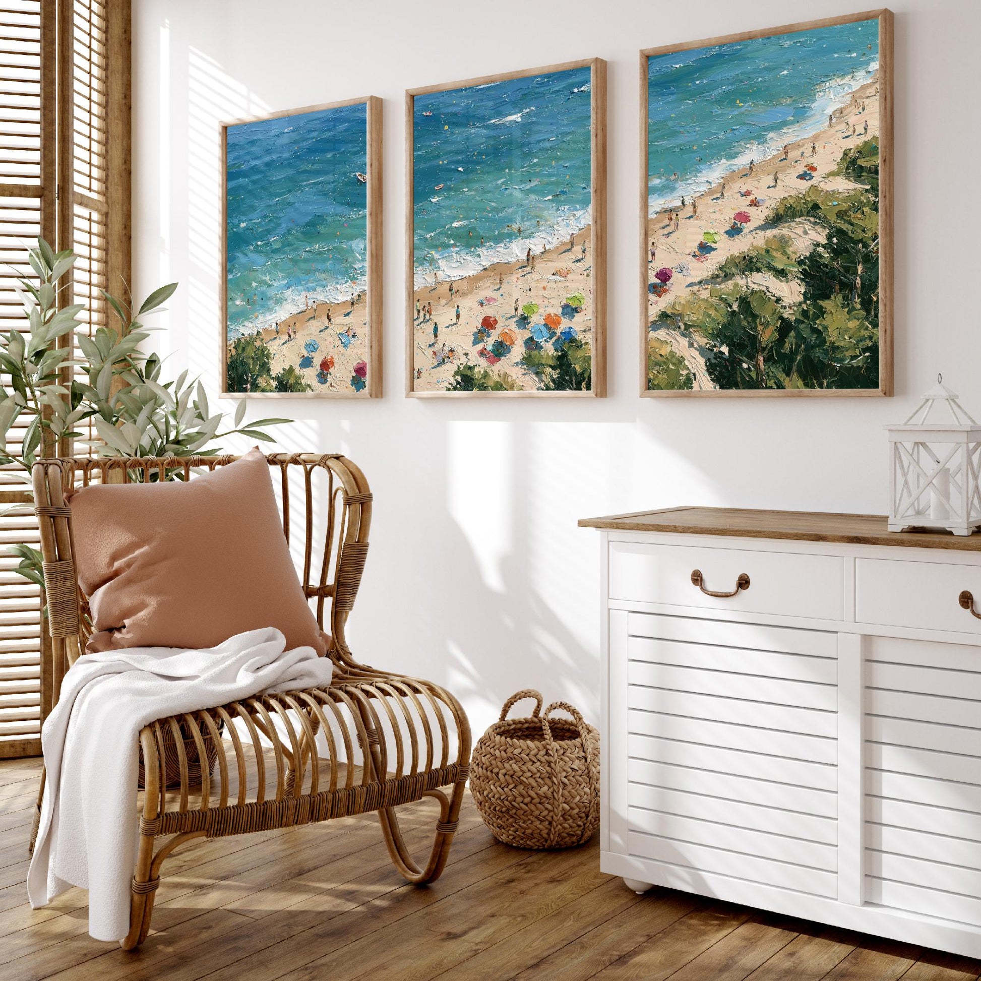 Set of Three Formby Beach Prints - Aerial Coastal Oil Painting Posters - Colourful Seaside Wall Art - England
