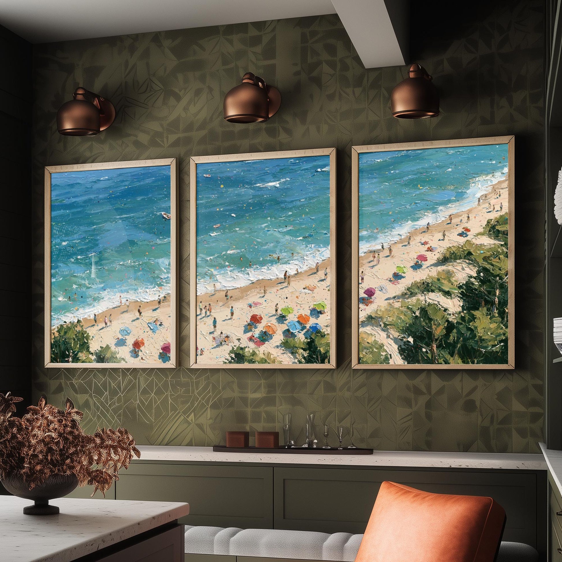 Set of Three Formby Beach Prints - Aerial Coastal Oil Painting Posters - Colourful Seaside Wall Art - England
