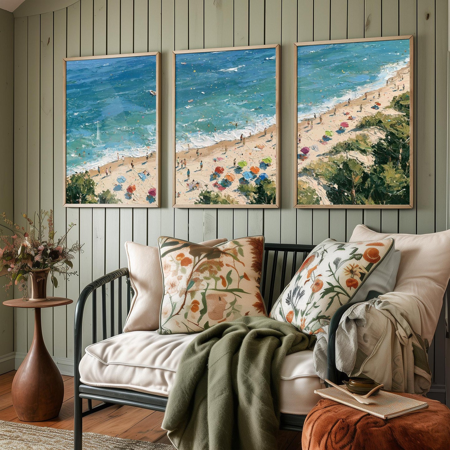 Set of Three Formby Beach Prints - Aerial Coastal Oil Painting Posters - Colourful Seaside Wall Art - England
