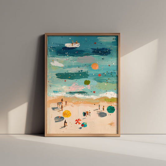 Great Yarmouth Beach Travel Poster - Aerial Beach Art Print - Impasto Beach Painting - Norfolk Panel 1/3