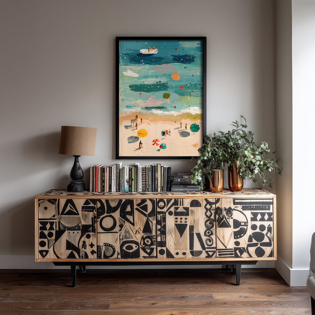 Great Yarmouth Beach Travel Poster - Aerial Beach Art Print - Impasto Beach Painting - Norfolk Panel 1/3