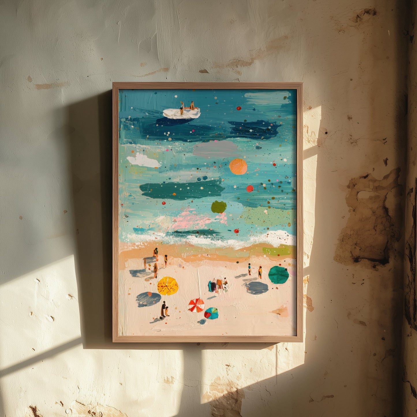 Great Yarmouth Beach Travel Poster - Aerial Beach Art Print - Impasto Beach Painting - Norfolk Panel 1/3