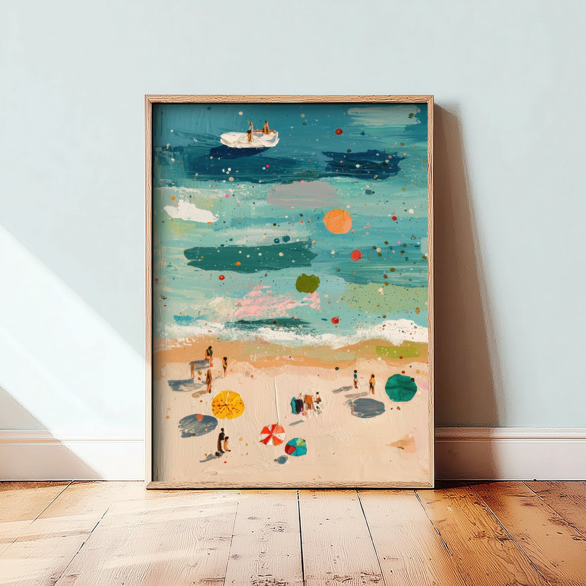 Great Yarmouth Beach Travel Poster - Aerial Beach Art Print - Impasto Beach Painting - Norfolk Panel 1/3