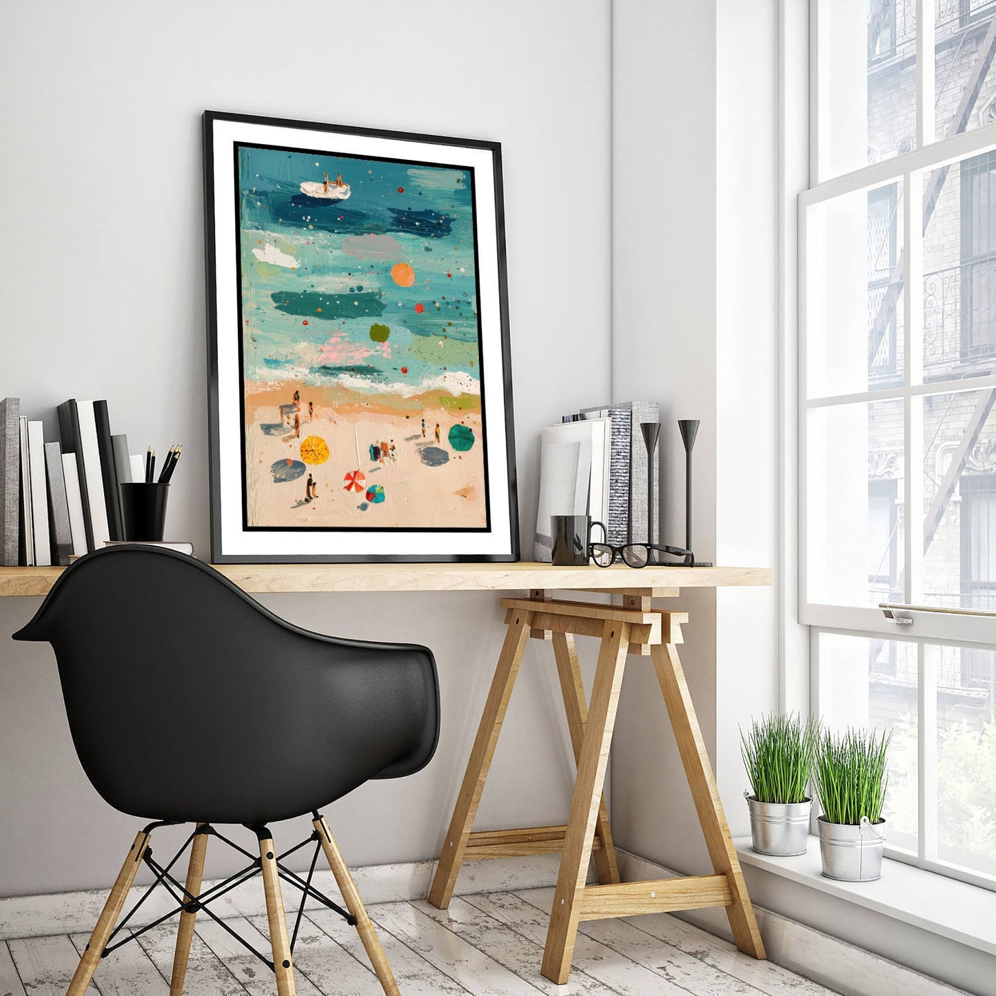 Great Yarmouth Beach Travel Poster - Aerial Beach Art Print - Impasto Beach Painting - Norfolk Panel 1/3
