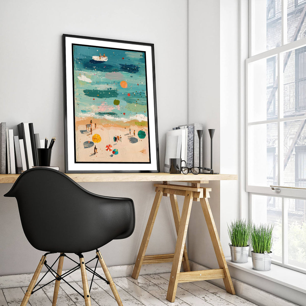Great Yarmouth Beach Travel Poster - Aerial Beach Art Print - Impasto Beach Painting - Norfolk Panel 1/3