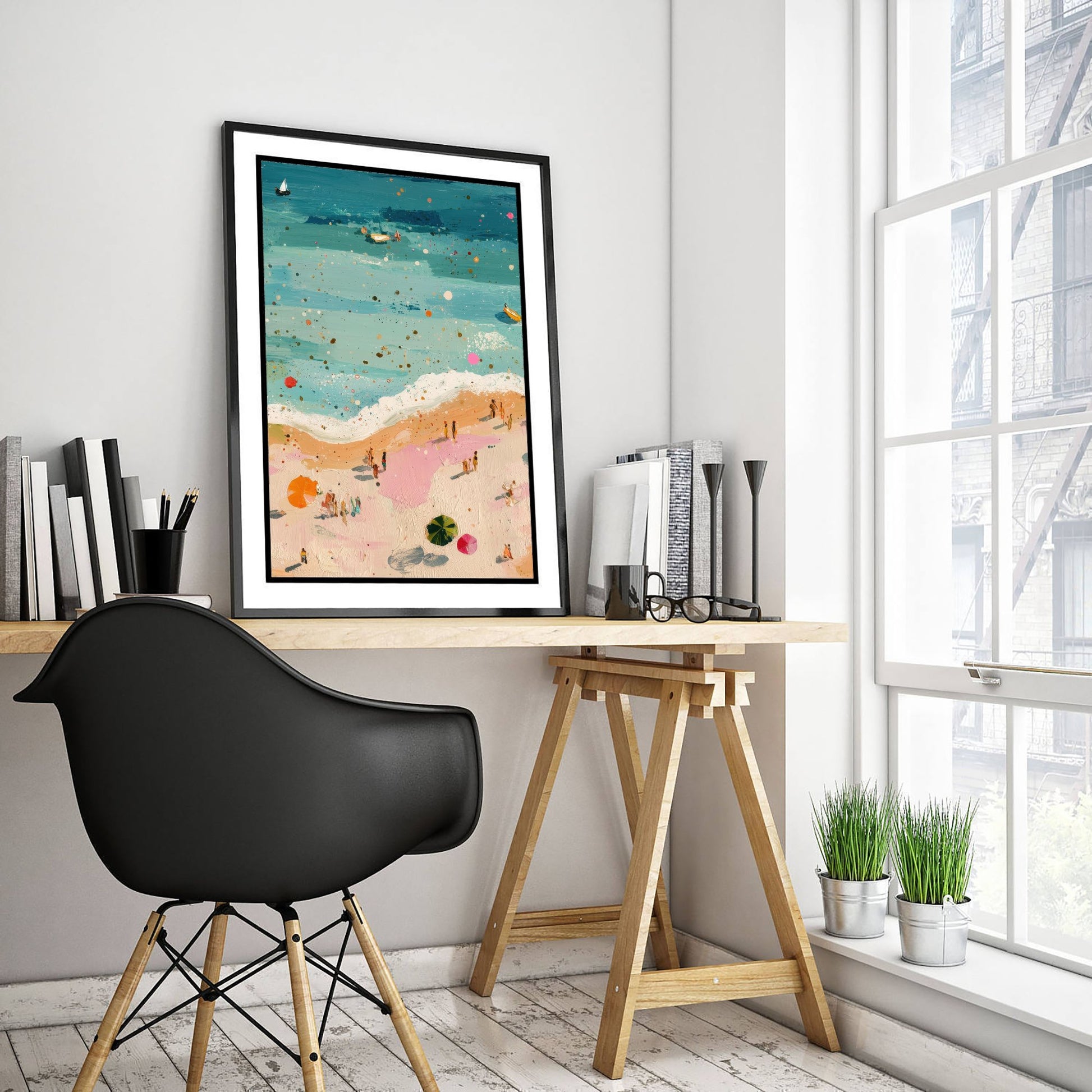 Great Yarmouth Beach Travel Poster - Aerial Beach Art Print - Impasto Beach Painting - Norfolk Panel 2/3