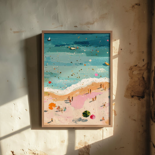 Great Yarmouth Beach Travel Poster - Aerial Beach Art Print - Impasto Beach Painting - Norfolk Panel 2/3