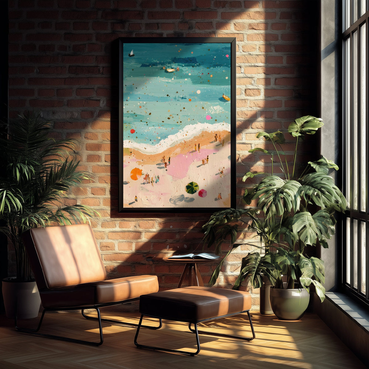 Great Yarmouth Beach Travel Poster - Aerial Beach Art Print - Impasto Beach Painting - Norfolk Panel 2/3
