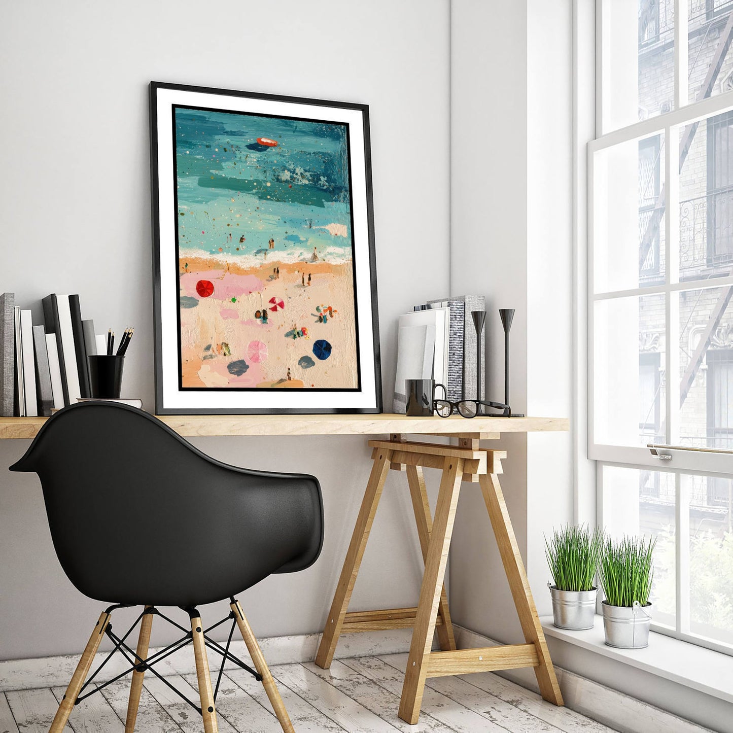 Great Yarmouth Beach Travel Poster - Aerial Beach Art Print - Impasto Beach Painting - Norfolk Panel 3/3