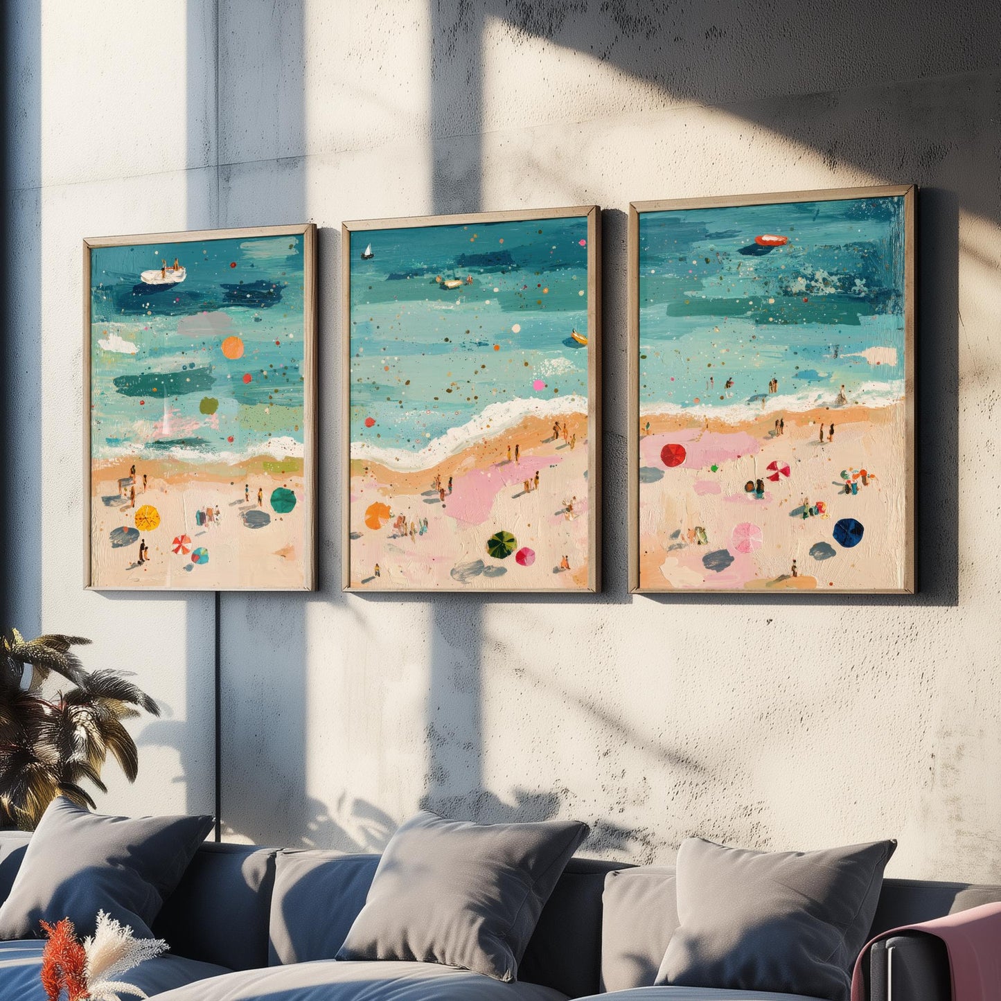 Great Yarmouth Beach Set of Three Prints - Aerial Norfolk Coast Posters - Palette Knife Oil Painting - Golden Mile Wall Art