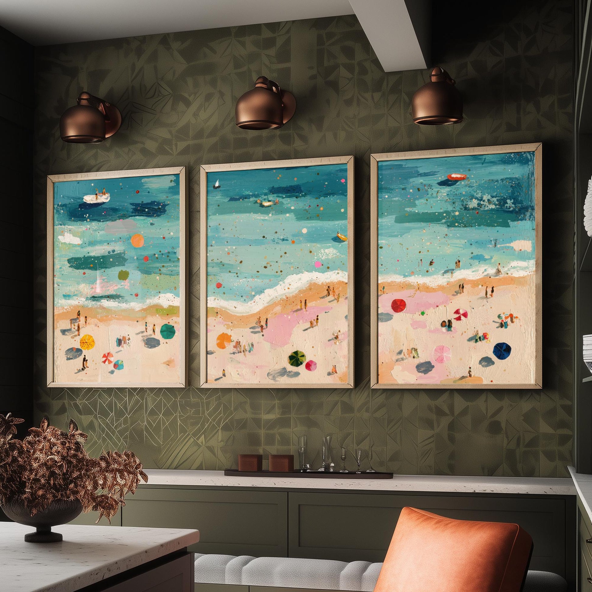 Great Yarmouth Beach Set of Three Prints - Aerial Norfolk Coast Posters - Palette Knife Oil Painting - Golden Mile Wall Art