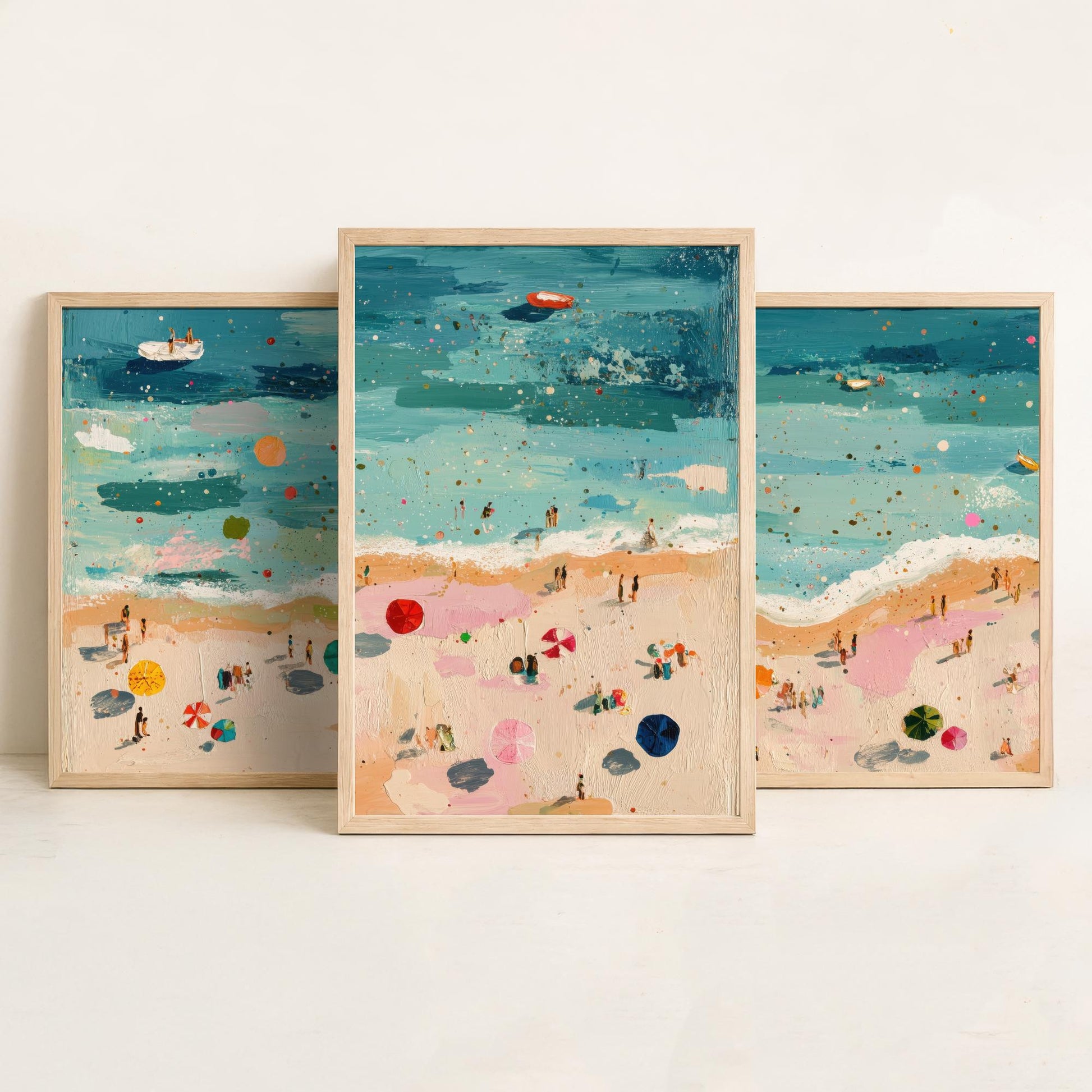 Great Yarmouth Beach Set of Three Prints - Aerial Norfolk Coast Posters - Palette Knife Oil Painting - Golden Mile Wall Art