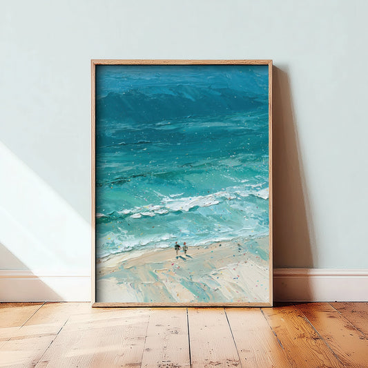 Llandudno Beach Travel Poster - Aerial Beach Art Print - Impasto Beach Painting - North Wales Panel 1/3