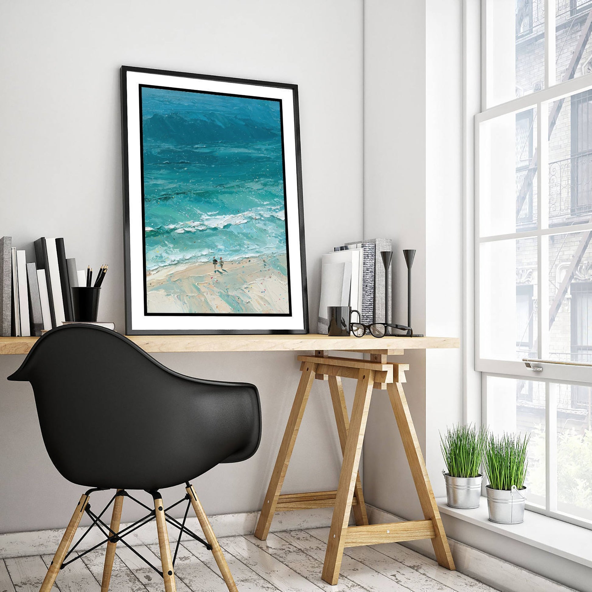 Llandudno Beach Travel Poster - Aerial Beach Art Print - Impasto Beach Painting - North Wales Panel 1/3