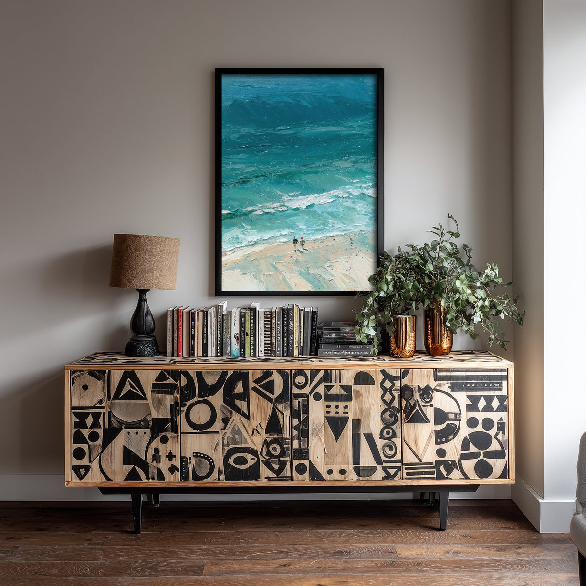 Llandudno Beach Travel Poster - Aerial Beach Art Print - Impasto Beach Painting - North Wales Panel 1/3