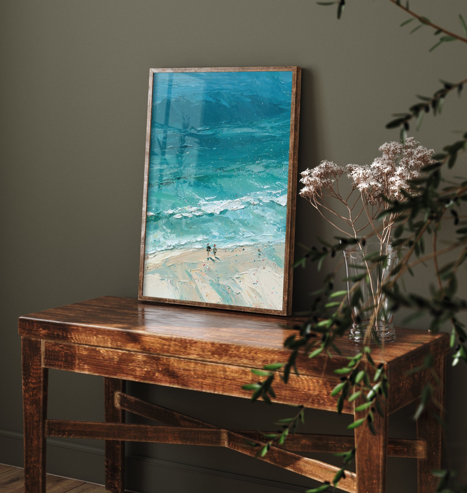 Llandudno Beach Travel Poster - Aerial Beach Art Print - Impasto Beach Painting - North Wales Panel 1/3
