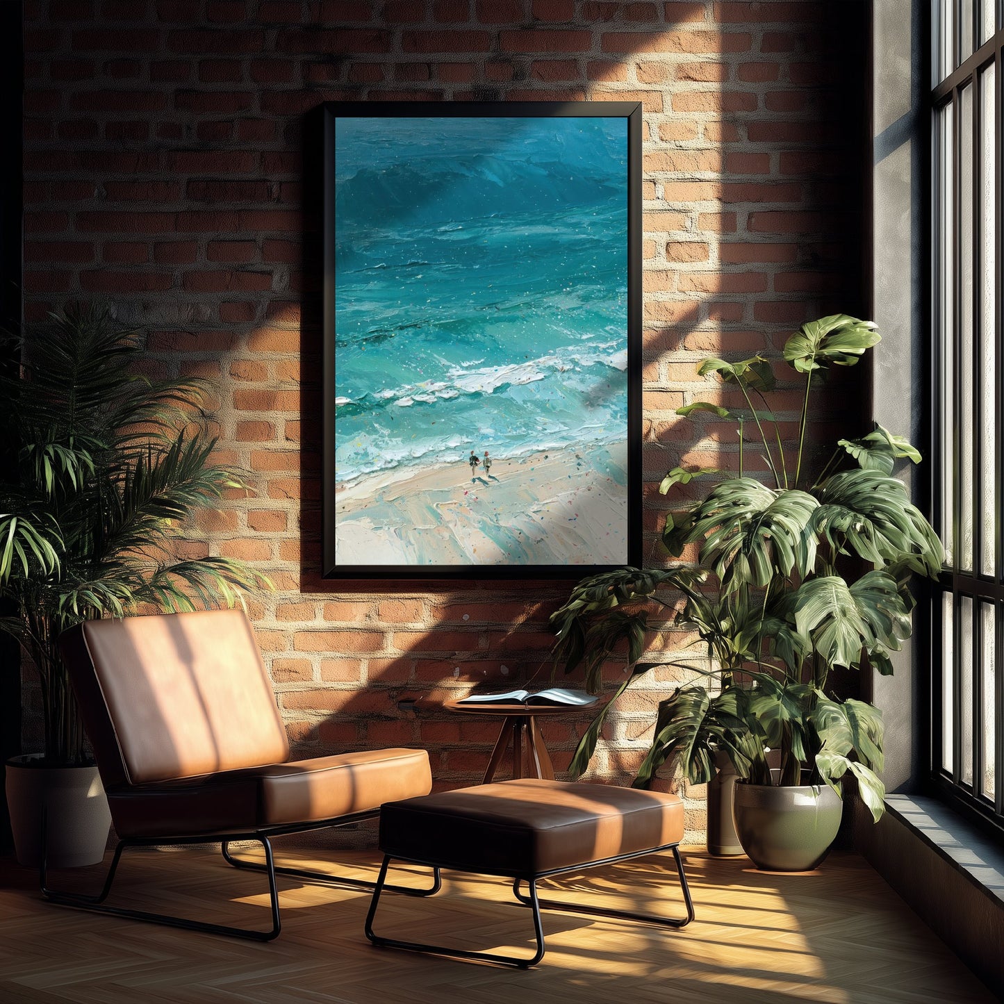 Llandudno Beach Travel Poster - Aerial Beach Art Print - Impasto Beach Painting - North Wales Panel 1/3