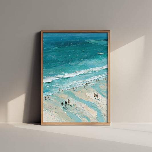 Llandudno Beach Travel Poster - Aerial Beach Art Print - Impasto Beach Painting - North Wales Panel 2/3