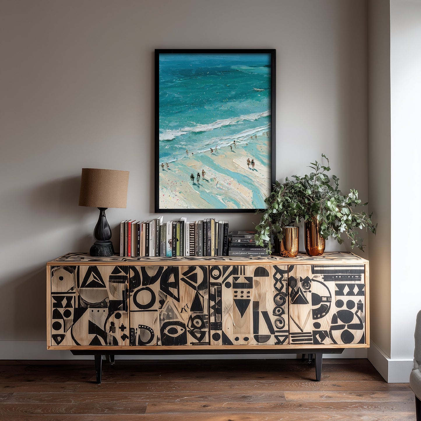 Llandudno Beach Travel Poster - Aerial Beach Art Print - Impasto Beach Painting - North Wales Panel 2/3