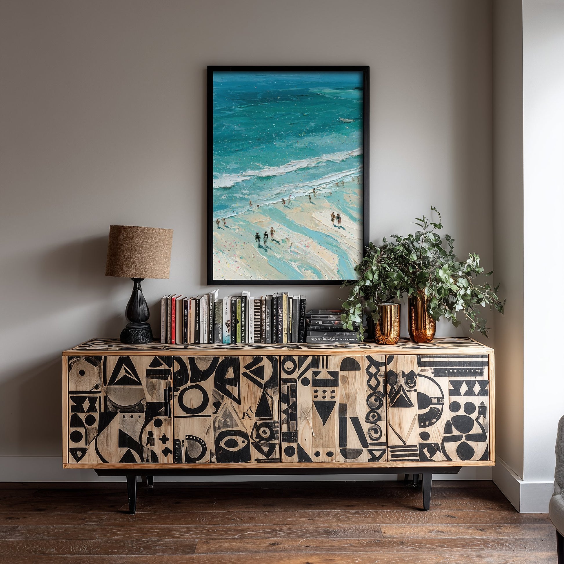 Llandudno Beach Travel Poster - Aerial Beach Art Print - Impasto Beach Painting - North Wales Panel 2/3