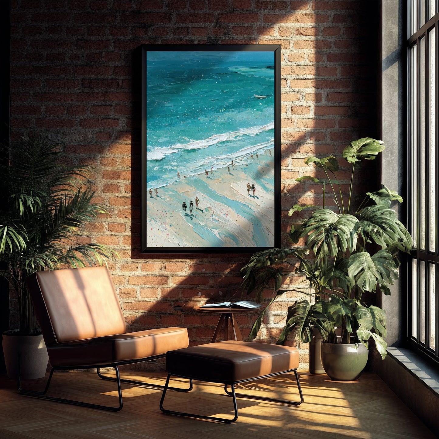 Llandudno Beach Travel Poster - Aerial Beach Art Print - Impasto Beach Painting - North Wales Panel 2/3