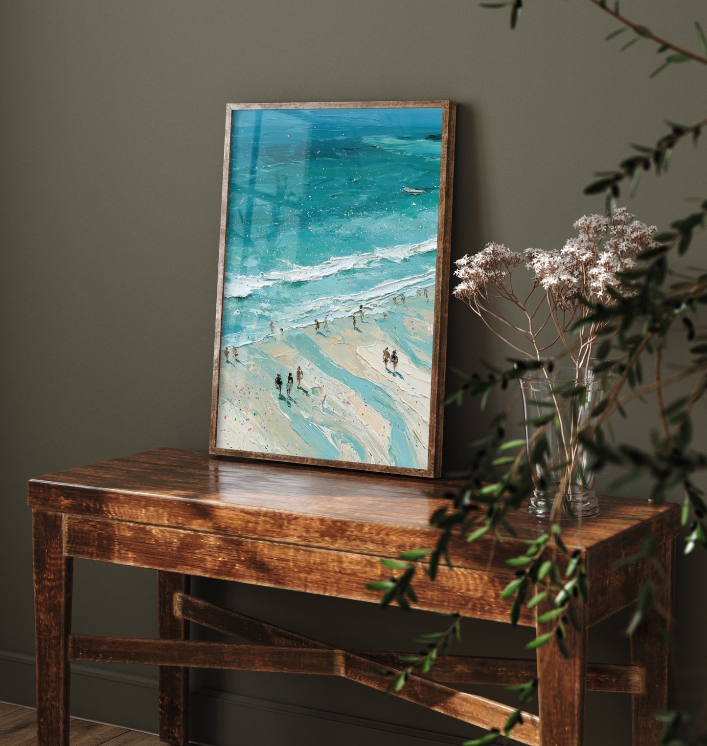 Llandudno Beach Travel Poster - Aerial Beach Art Print - Impasto Beach Painting - North Wales Panel 2/3