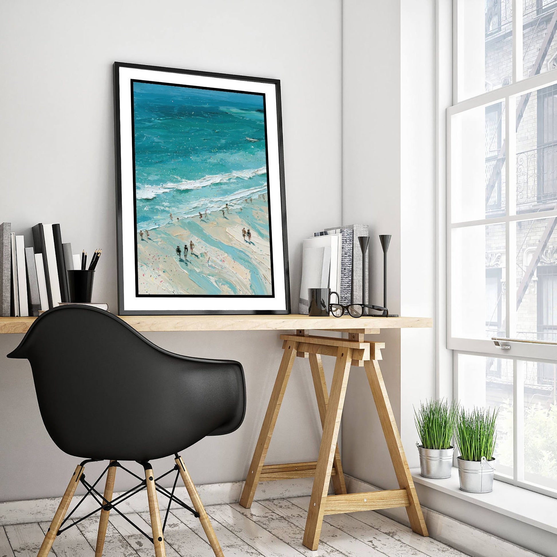 Llandudno Beach Travel Poster - Aerial Beach Art Print - Impasto Beach Painting - North Wales Panel 2/3