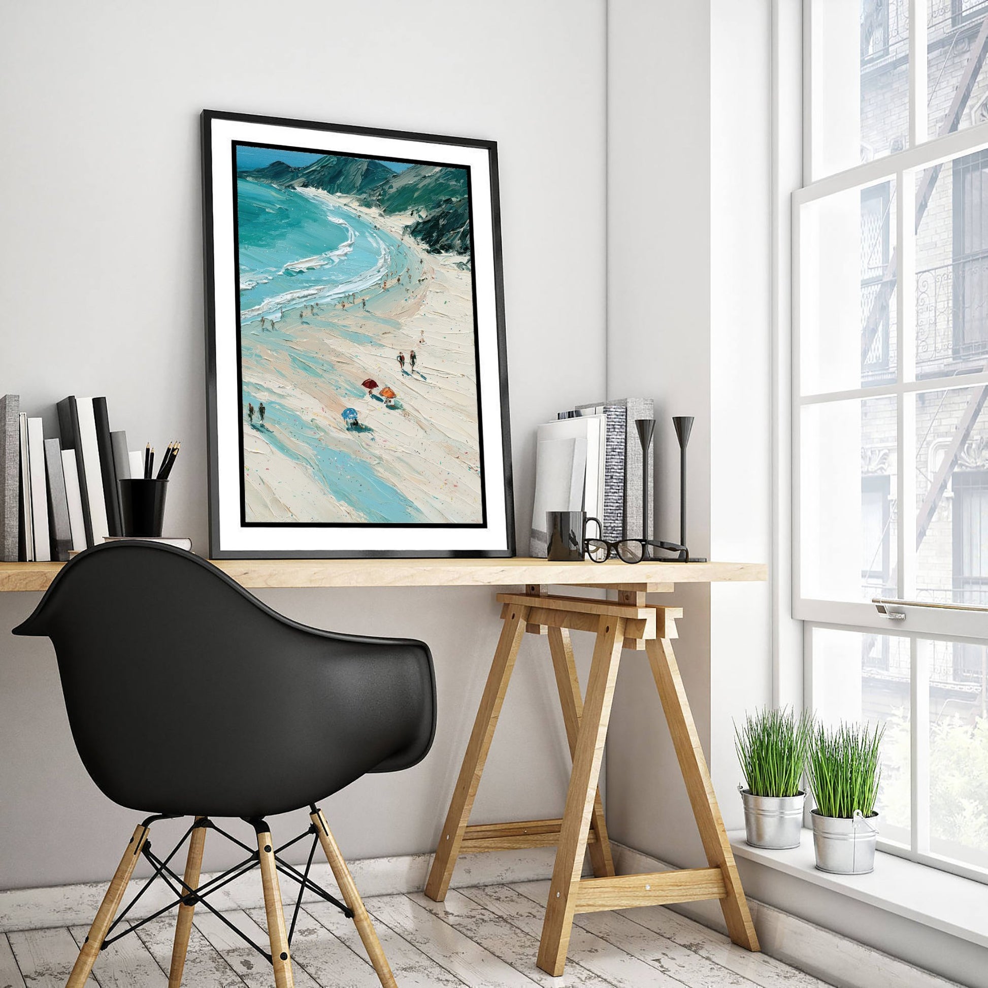 Llandudno Beach Travel Poster - Aerial Beach Art Print - Impasto Beach Painting - North Wales Panel 3/3