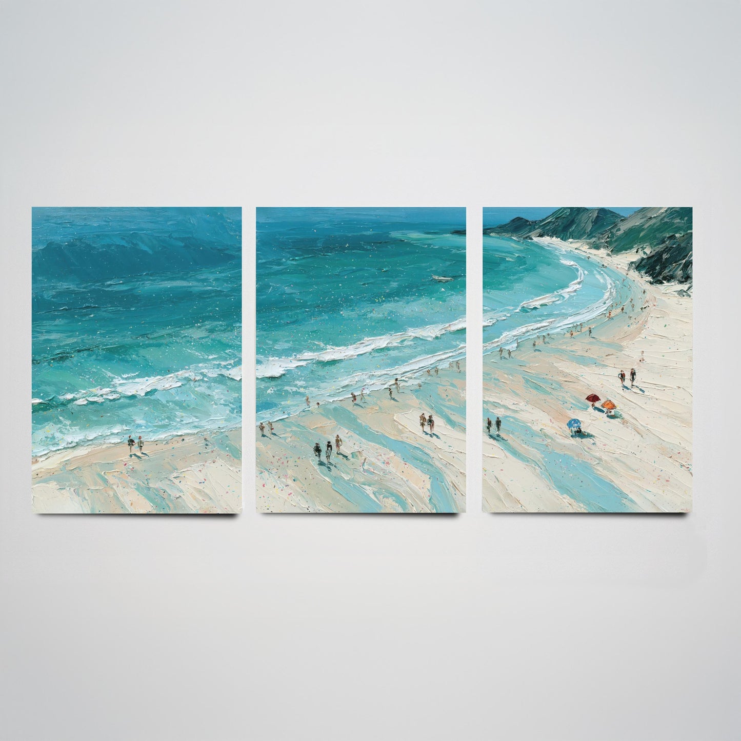 Set of Three Llandudno Beach Prints - Aerial Coastal Oil Painting Posters - Colourful Seaside Wall Art - Wales