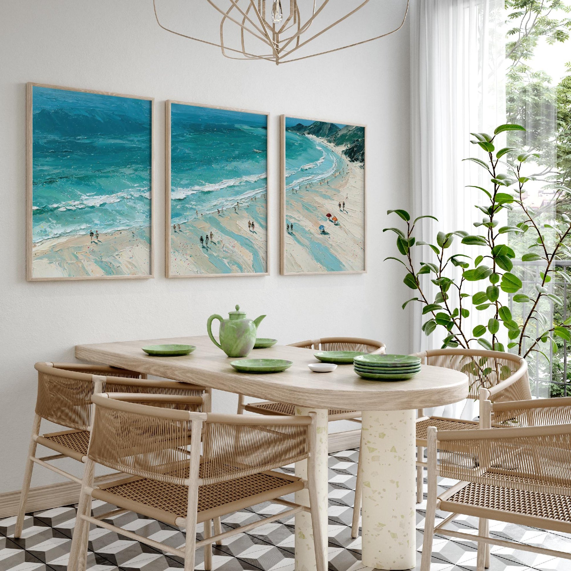 Set of Three Llandudno Beach Prints - Aerial Coastal Oil Painting Posters - Colourful Seaside Wall Art - Wales