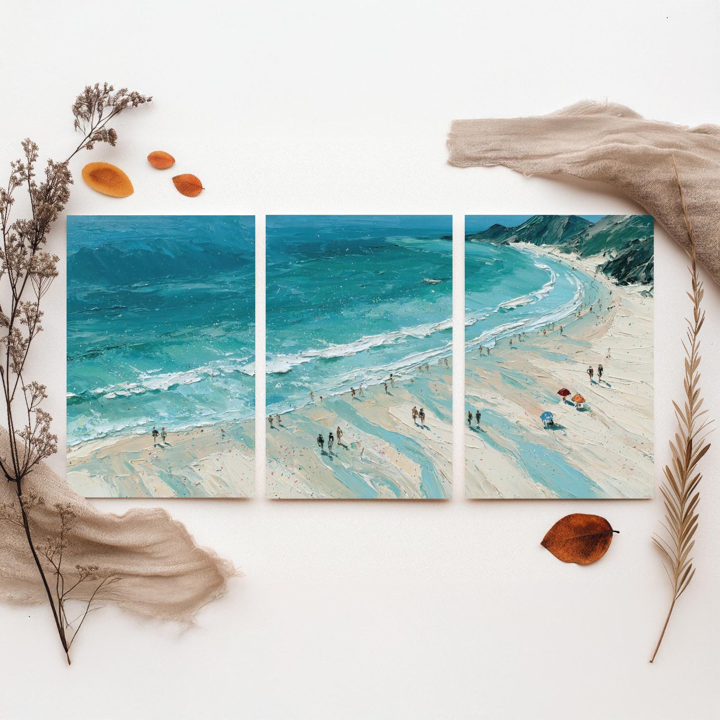 Set of Three Llandudno Beach Prints - Aerial Coastal Oil Painting Posters - Colourful Seaside Wall Art - Wales