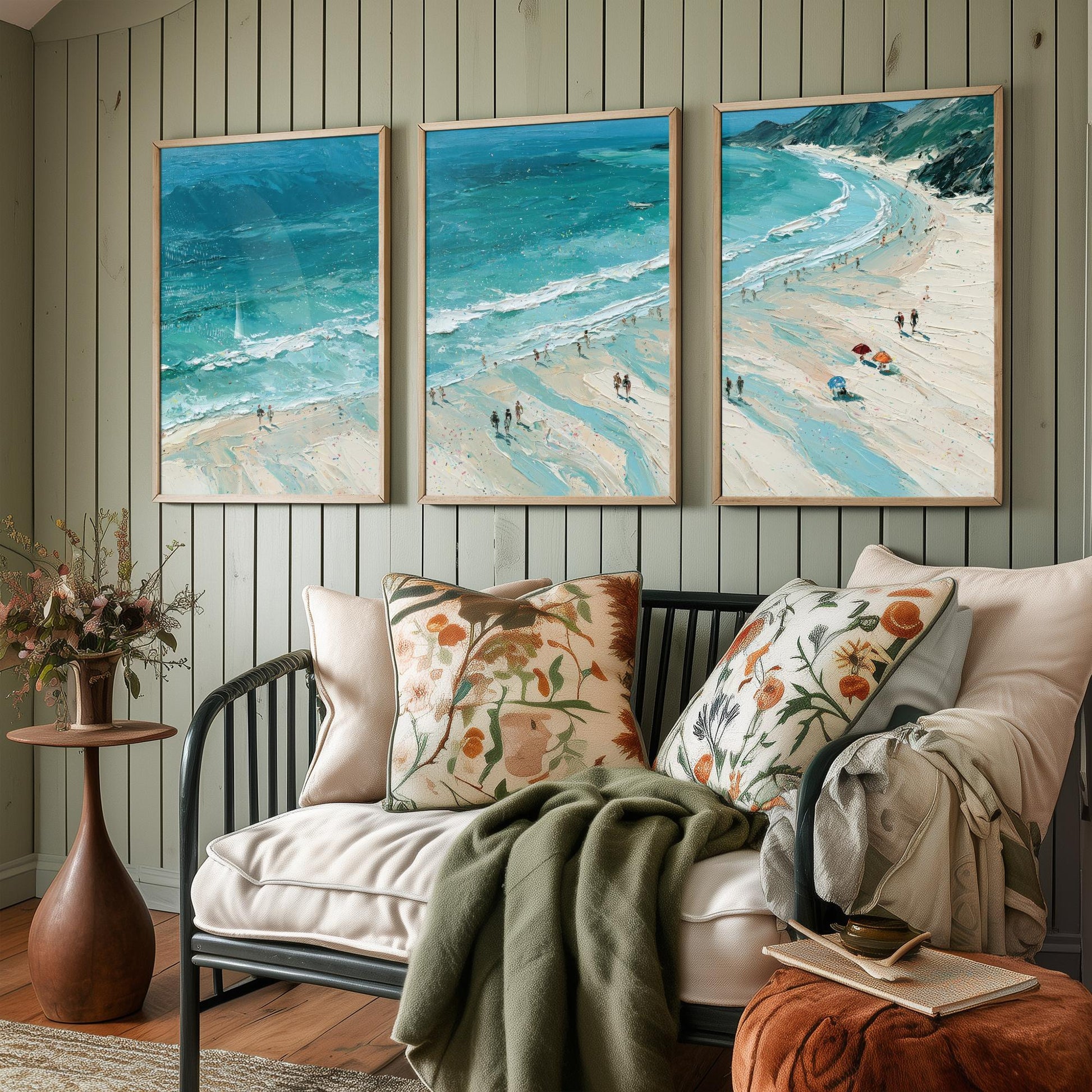 Set of Three Llandudno Beach Prints - Aerial Coastal Oil Painting Posters - Colourful Seaside Wall Art - Wales