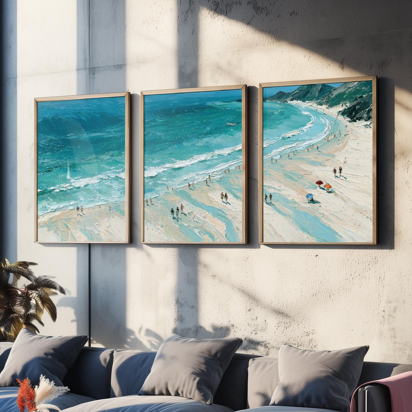 Set of Three Llandudno Beach Prints - Aerial Coastal Oil Painting Posters - Colourful Seaside Wall Art - Wales