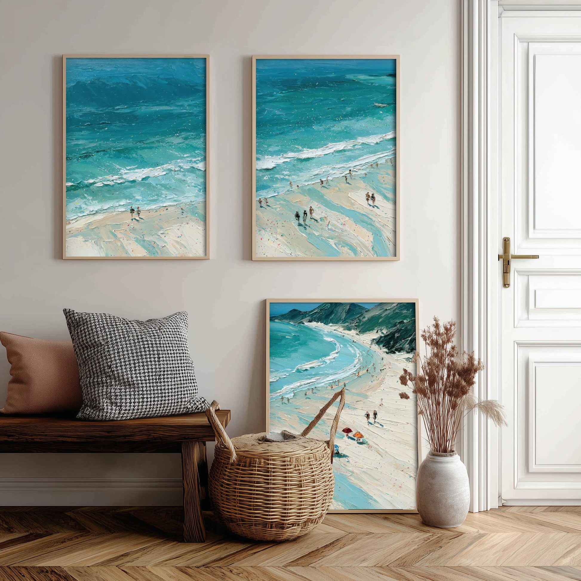 Set of Three Llandudno Beach Prints - Aerial Coastal Oil Painting Posters - Colourful Seaside Wall Art - Wales