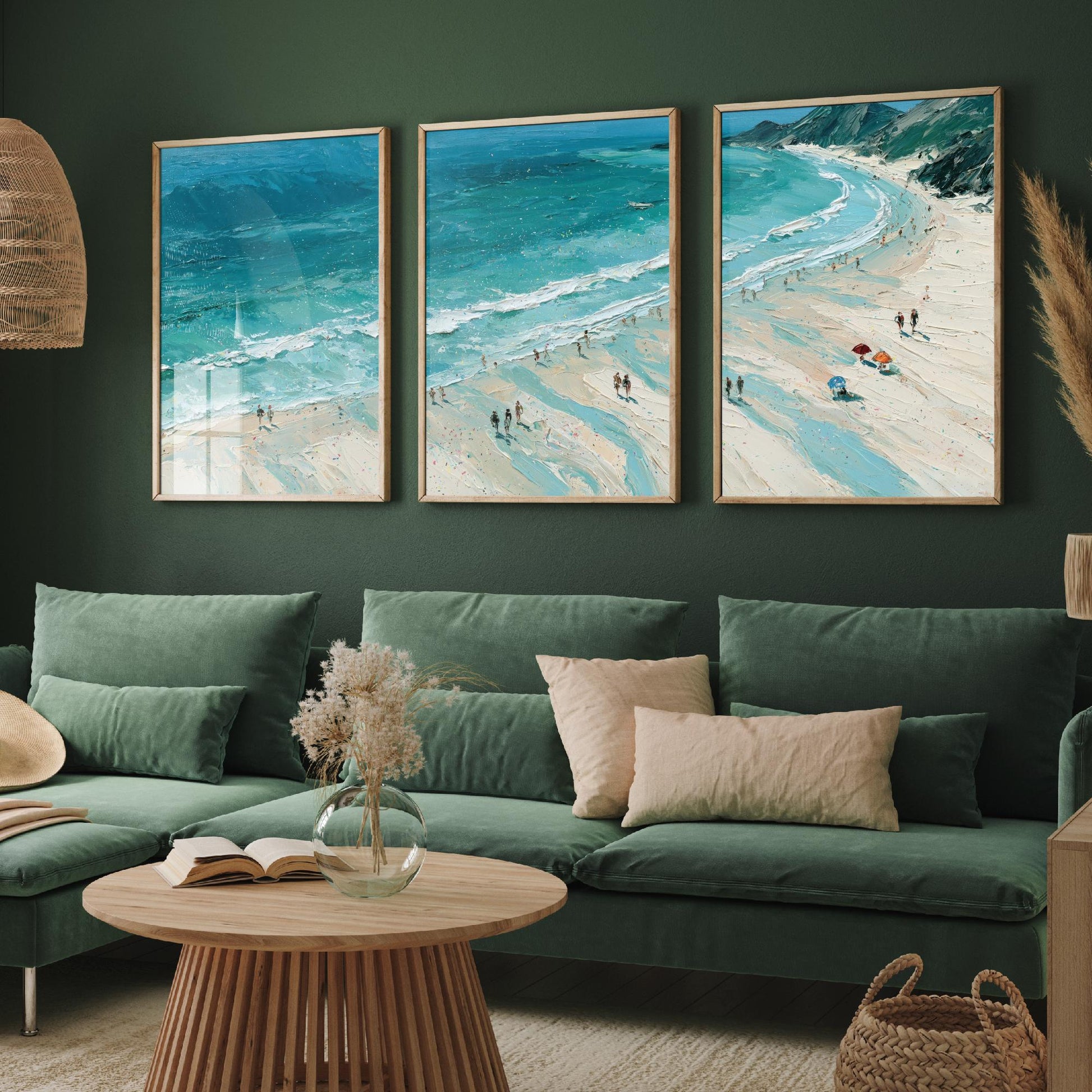 Set of Three Llandudno Beach Prints - Aerial Coastal Oil Painting Posters - Colourful Seaside Wall Art - Wales